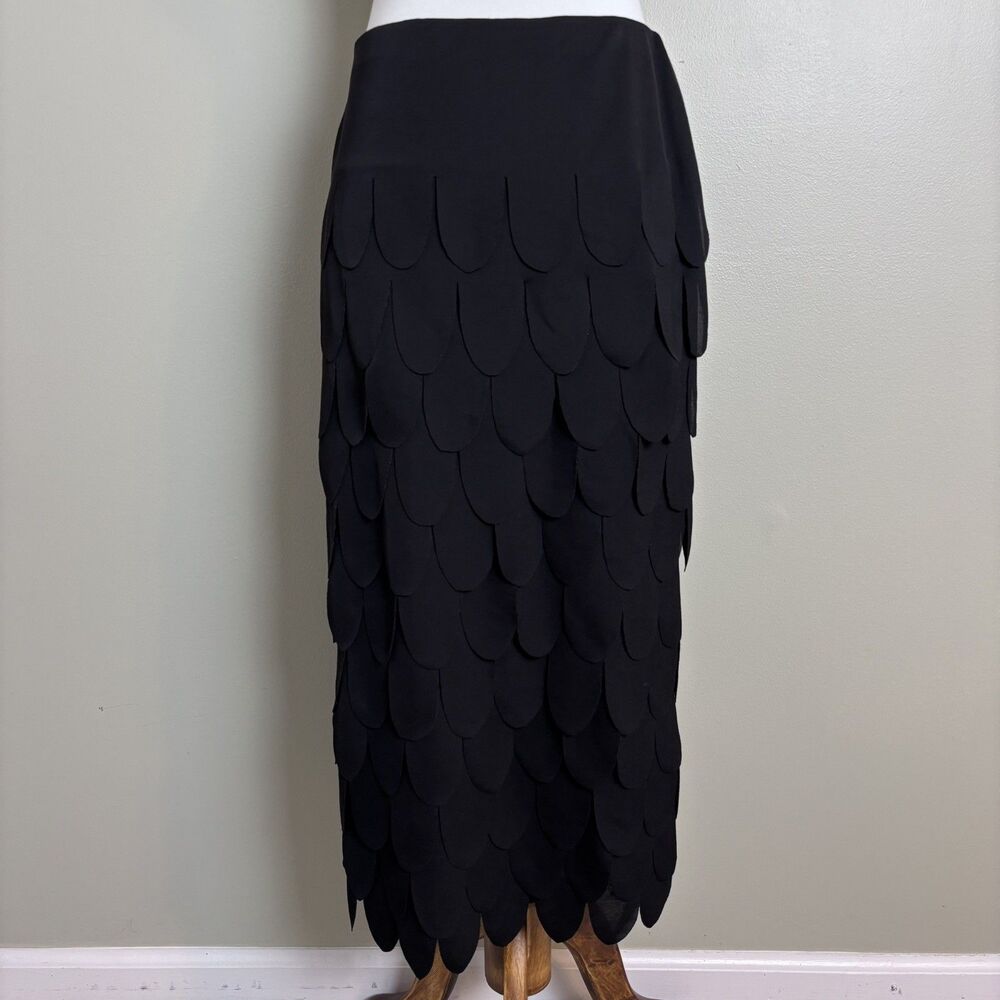 VTG 90s Tadashi Black Scallop Tiered Car Wash Skirt Sz M Y2K Whimsy Cocktail